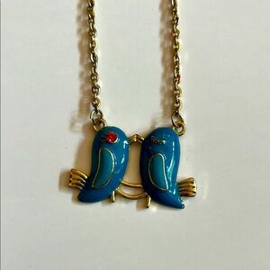 Betsey Johnson Blue Birds Kissing Pendant Necklace
